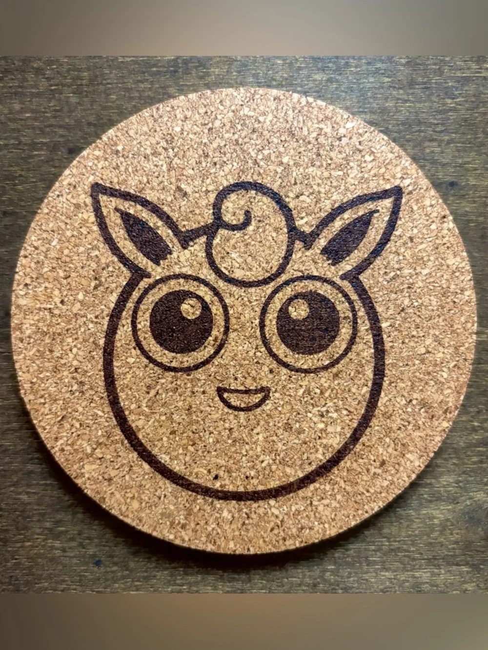 Pokemon Wigglytuff Face Laser Engraved Cork Coaster